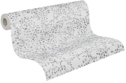 A.S. Création Carta da parati in tessuto non tessuto, motivo floreale, colore grigio, bianco, argento, 397474-10,05 m x 0,53 m, di alta qualità, realizzata in Germania