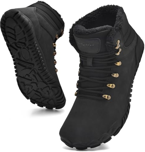 ZDQ Barefoot Shoes Womens Snow Boots Mens Winter Warm Lined Ankle Boots Ladies Outdoor Lightweight Non-Slip Walking Boots with Wide Toe Box Black 10