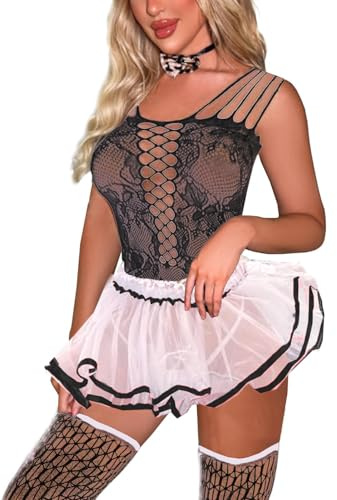 Rayson Babydoll Dam Klänning Sjöman Transparent Slips Sexig Studentdräkt Bodysuit Elastiska Underkläder Hot Spets Cosplay Minikjol Topp Underkläder Babydoll Set