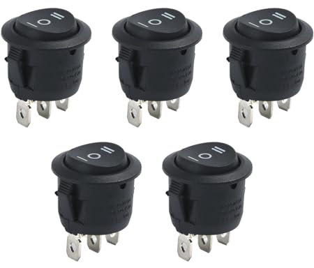 5 Stück Kippschalter 3 Positionen,Wippschalter 250V 6A,Mini Wechselschalter,Kippschalter Beleuchtet,Lichtschalter Schwarz,Schalter 12v Wasserdicht,Druckschalter für Autos,Boote und Haushaltsgeräte