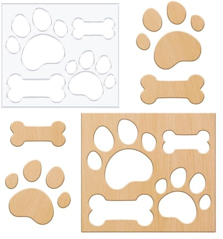 beinkmake 4 in 1 Paw Print Router Template Dog Bones Acrylic Router Template for Woodworking Drawing Inlay Templates Charcuterie Board Decorative Templates 6.2x7 inch