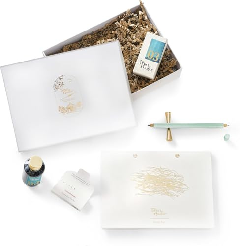 Tom's Studio Lumos Pro Gift Set – Sage | Refillable Double-Ended Pen with 11 Tips, Ink Set, Pad & Brass Pen Rest | Luxury Gift for Artists, Calligraphy, Journaling & Creativity Lovers