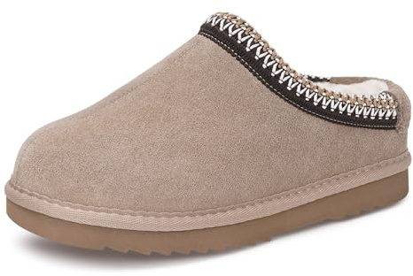 Zapatillas De Ante Niños Niñas Invierno Calidez Forro De Fieltro Cuero Genuino Pantuflas Antideslizantes Impermeable Cómodas Botas De Nieve,Caqui,38 EU