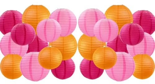 VIXDA 26 Pezzi Lanterna di Carta Rosa, Arancione, Rosa e Rossa, Decorazione, Lanterna di Carta Rotonda appesa per Matrimonio e Compleanno
