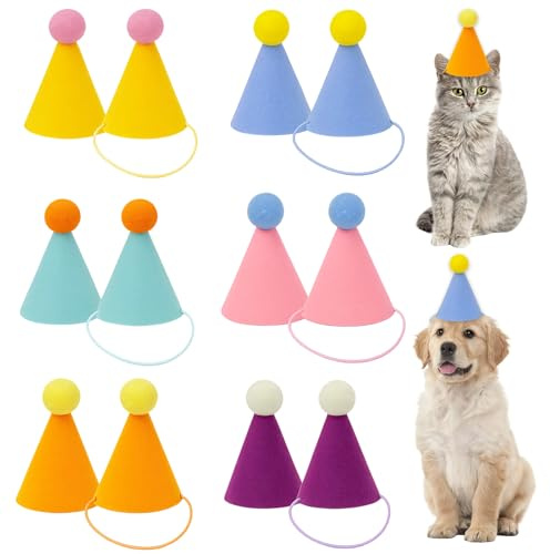 12PCS Mini Party Hats for Toy Animals, Mini Party Hat, Birthday Hat with Elastic Strap for Stuffed Animals and Small Pets Celebration