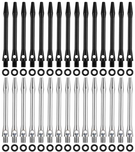 KALIONE 30 Packs Dart Shafts for Steel Tip, Aluminum 2ba Thread Dart Accessories 45 Mm/48 Mm Dart Shafts Replacement Kit with Rubber O Rings for Darts Sharpener Flights Sports