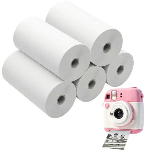 5 rullar mini skrivarpapper 57x30mm självhäftande termopapper Vita termorullar för studieanteckningar, fototryck, dagbok och snabbskrivning kameror