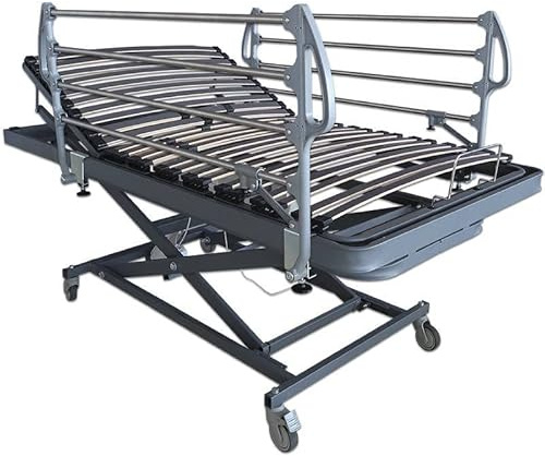 Ventadecolchones - Camas Articuladas Geriátrica de Hospital con Carro Elevador de 105 x 190 cm con Juego de barandillas, con Bote de Grasa y Servicio de Subida y Montaje