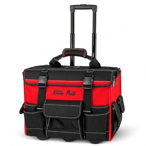 XtremepowerUS 18 Rolling Tool Bag Organizer Adjustable Telescoping Handle Wide Storage Organizer Compartment Toolbag Organizers with Wheels