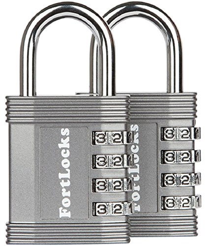 FortLocks Padlock - 4 Digit Combination Lock for Gym Outdoor & School Locker, Fence, Case & Shed – Heavy Duty Resettable Set Your Own Combo – Waterproof & Weatherproof (2 Pack - Silver)
