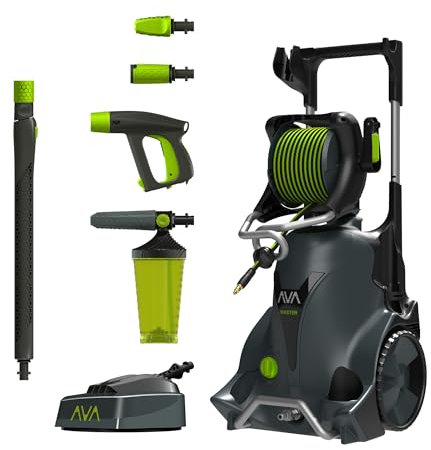 AVA Hochdruckreiniger Master P60 XL, 145bar, 500L/h 2100 W - inkl. Terrassenreiniger, Schlauchtrommel mit 8m Hockdruckschlauch, Variodüse, Dreckfräse, Hochdruckwasserpistole, Zoomlanze & Wasserfilter