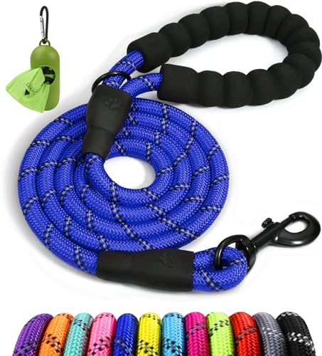 Taglory Laisse Chien Corde, Laisse pour Chien en Nylon avec Poignée Rembourrée Douce et des Fils réfléchissants, 150cm x 1.2cm, Bleu Foncé