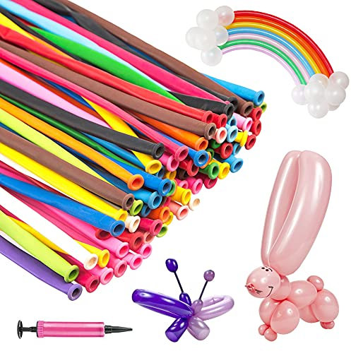 100 magische Luftballons mit Luftpumpen,lange Luftballons,Modellierballons,lange Farbballons,geeignet für Geburtstagsfeiern,Halloween,Weihnachten（Geeignet für 14+ Personen）
