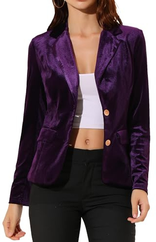 Allegra K Blazer en Velours Femmes Veste Vintage avec Bouton à Revers Cranté Tenue de Bureau Violet S