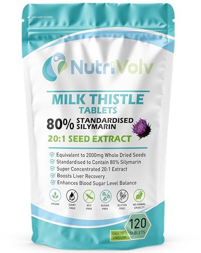 Milk Thistle 2000mg 120 Tablets - 80% Silymarin Detox Liver Gall Bladder Support