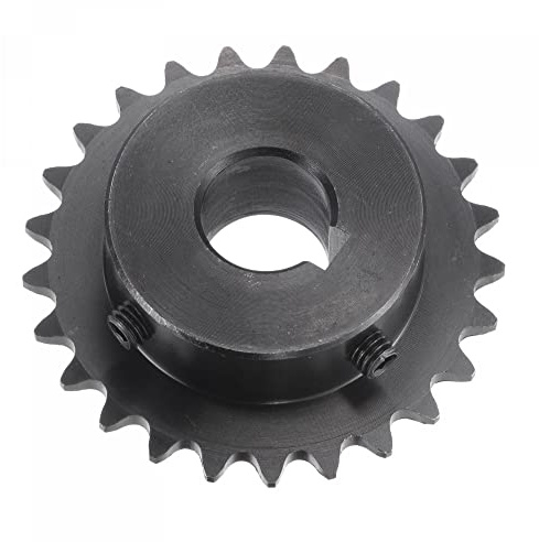 sourcing map Pignone a rullo a 25 denti tipo B, catena 25, passo singolo 1/4, passo 14 mm, foro nero ossido C45 acciaio al carbonio, chiave con viti di fissaggio per ISO 04C