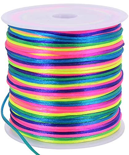 TONIFUL 1.5mm x 50 Yards Rainbow Color Nylon Cord Satin String for Bracelet Jewelry Making Rattail Macrame Waxed Trim Cord Necklace Bulk Beading Thread Kumihimo Chinese Knot Craft