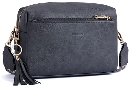 Roulens Piccola Borsa a Tracolla Donna con 3 Scomparti Capienti,Borsa Mano PU Pelle Messenger Crossbody Bag,Borsa a Spalla con Tracolla Ampia Regolabile e Rimovibile