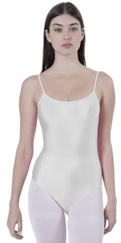 Carnavalife Body für Tanz, Ballett, Gymnastik, Damen, ärmellos, mit Rundhalsausschnitt und Rückenabdeckung, nicht transparent, eng anliegend, für Tanz, weiß, 42