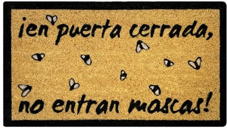 Acomoda Textil – Felpudo de Coco Natural Ecológico Animado con Dibujos y Frases. Felpudo Resistente y Antideslizante, Ideal para Interior y Exterior en Puertas de Hogar, Jardín y Oficina. (Moscas)