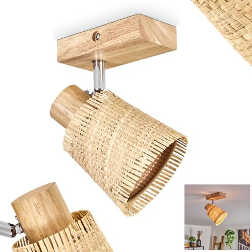 HOFSTEIN ceiling light Lindberg, modern ceiling lamp, wood/metal/bast, natural colours/chrome/black, Scandinavian design, adjustable spotlight, E14, living room, corridor, dining room, kitchen, office