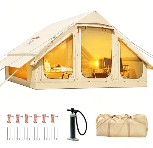 Inflatable Tents for Camping, Blow Up Tent with Hand Pump, Easy Setup Inflatable Hot Tent with Stove Jack, Waterproof Oxford Air Glamping Tents for Camping Adult 4 Person Upgrade Version
