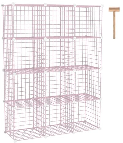 C&AHOME Drahtwürfel-Aufbewahrung, 12 – Würfel-Organizer aus Metall, C-Gitter, modulare Regale, Schrank-Organizer, ideal für Zuhause, Büro, Wohnzimmer, 91 cm L x 32 cm B 122 cm H, Rosa UWCS3012P