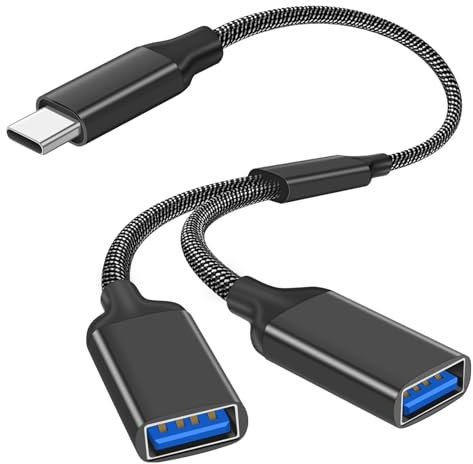 AXFEE Cable Divisor USB, Divisor Tipo C Macho a 2 USB, Adaptador Convertidor 2 en 1 Hub, Cable USB-C a Doble USB A 2.0 Hembra, para i-Phone 15 16, Mac, iPad Air Mini, Galaxy S24 Ultra, A54, Negro