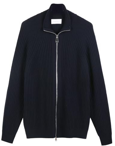Diana Studio - Veste zippée en Maille, Homme, Laine, Manches Longues, Coupe Casual, Bleu Marine, XL