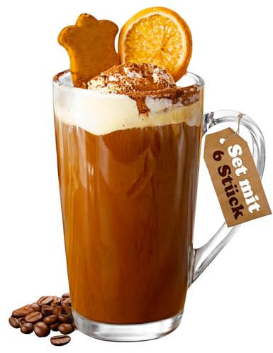 KONZEPT Latte Macchiato Gläser mit Henkel, 6 er Set Kaffeegläser 350 ml, aus transparentem Glas