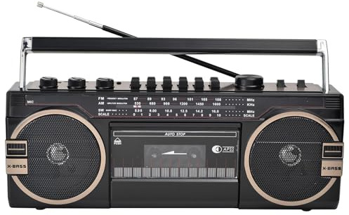 Lettore CD classico retrò – registratore portatile Bluetooth a cassette con radio AM/FM e manopole di regolazione del volume – ideale per riunioni di famiglia e viaggi
