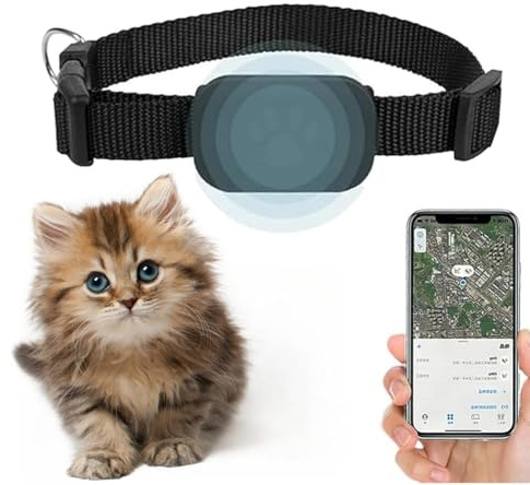 Générique Traceur GPS Chat, Collier GPS Chat, pour Compatible avec iOS/Android Localisation en Temps RéEl, éTanche, Batterie Longue DuréE, sans Abonnement Mensuel (Noir)
