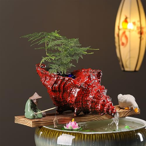 ZYZSY Cracheurs d'étang, Ornements D’Eau Qui Coule en Pot en Céramique, Sortie De Circulation De Fontaine, Sujet Cracheur pour Donner Vie à Votre Bassin de Jardin(Red,32 * 23 * 18cm/12 * 9 * 7in)