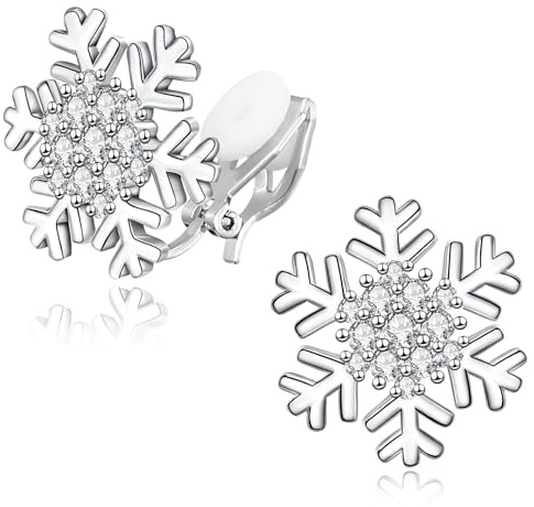 Ohrclips Damen Ohne Ohrlöcher Silber, VDSOW Clip Ohrringe Damen Ohne Ohrlöcher Weihnachten, Ohrclips Schneeflocke Kleine Weihnachtsgeschenke für Frauen Teenager Mädchen Freundin Kolleginnen
