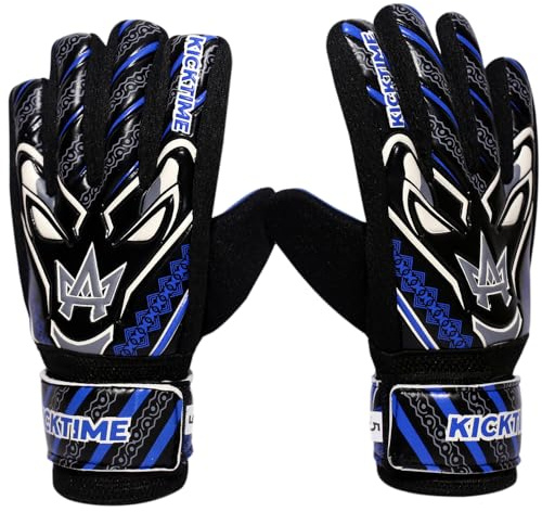 YSCARE Guantes de Portero de fútbol Guantes de Portero para niños y jóvenes Guantes de práctica y Entrenamiento con protección y Palma agarrada (Azul, Talla 5 Adecuado para niños de 9 a 13 años.)