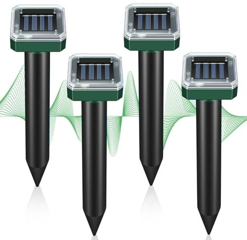 Mole Repellent Solar Powered, Ultrasonic Repeller, Waterproof Sonic Spikes Gopher Vole Groundhog Snake Chipmunk Mole Deterrent Get Rid of Moles in Your Yard (4pack)