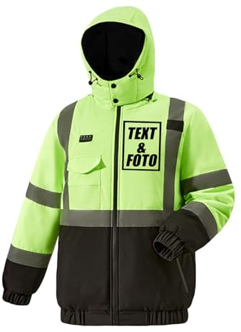 UHouse Personalisierte Beheizbare Jacke Herren Arbeitsjacke Winter Reflektierende Jacken Wärme Winterjacke Bedrucken Lassen Outdoor Heizjacke Beheizte Warnjacke Warnschutzjacke Personalisiert Grün 4XL