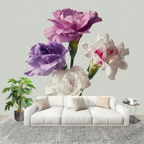 Fototapet 250 x 175 cm Romantiska Blommor Element Dekoration Väggmålningar Non-woven Tapet Grå Modern Panoramisk Fotoklistermärke Vattentät Tapet