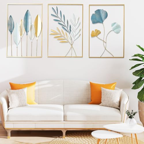 bechoanigel Decoracion Pared Metal,3PCS Cuadros Decoracion Salon Moderno,43x30cm Adornos Pared, Wall Art, Decoración Encima Cabecero Cama Para Sala de Estar Dormitorio Cocina (Dorado-1)