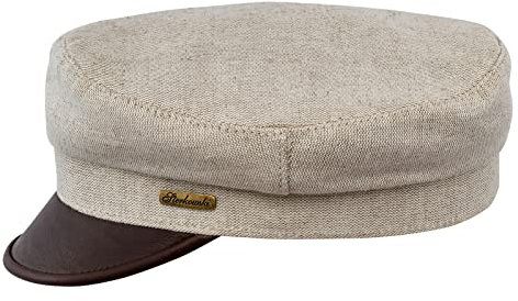 Sterkowski Leinen Geiger Stil Mütze mit Leder Shirm 60 cm Beige/Braun