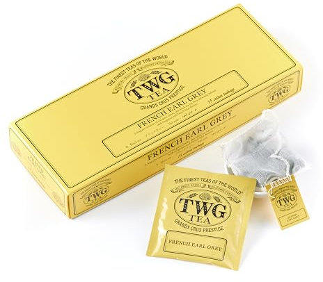 TWG Tea | French Earl Grey | Black Tea | Citrus Fruits & Blue Cornflowers | 15 Hand Sewn Cotton Teabags | Gift Set
