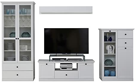 trendteam smart living - Wohnwand Anbauwand - Wohnzimmer - Baxter - Aufbaumaß (BxHxT) 331 x 196 x 41 cm - Farbe Weiß - 186096101