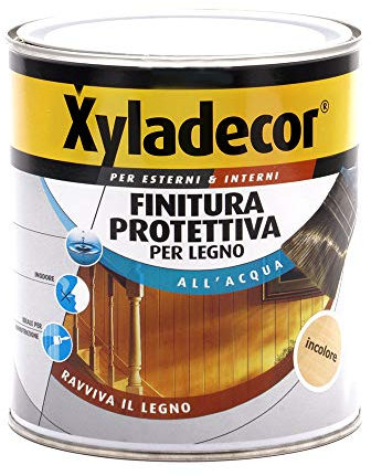 Xyladecor FINITURA PROTETTIVA ALL' ACQUA per Legno da Interni ed Esterni, Incolore Lucido Trasparente 750ML, 750 ML