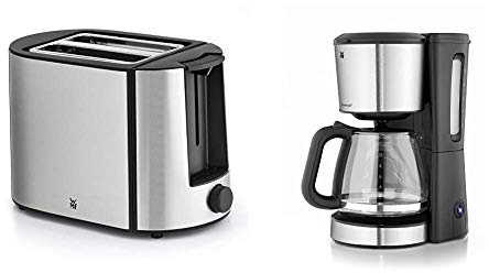 WMF Bueno Pro Toaster Edelstahl, 2 Scheiben, 6 Bräunungsstufen, 870 W, edelstahl matt & BUENO Filterkaffeemaschine Glas, 10 Tassen, Kaffeemaschine mit Aromaglaskanne, cromargan/silber, 1000 W