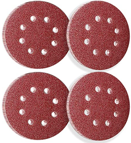 50Pcs 125mm 8 Holes Sanding Discs Pads Sanding Sheets, 5 Inch 60 Grits Hook and Loop Sandpaper Sheet for Random Orbital Sander.