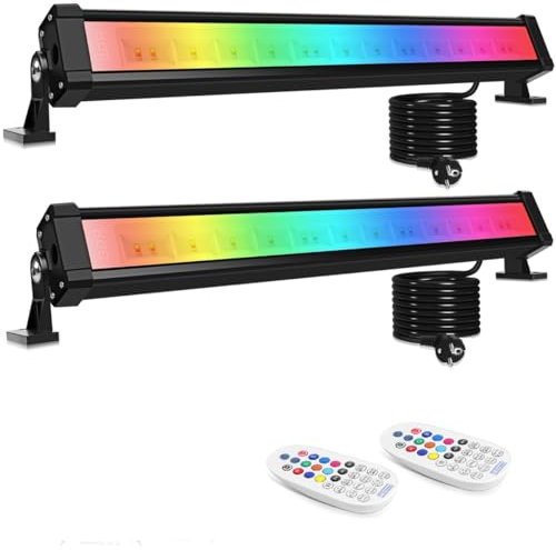 MEIHUA Faretto LED RGB Esterno, 25W Barre di Luce LED RGB con Telecomando, IP66, 10 Colori, 11 modalità, Funzione di Memoria, Temporizzazione, Luci Rgb per Halloween Discoteca Giardino