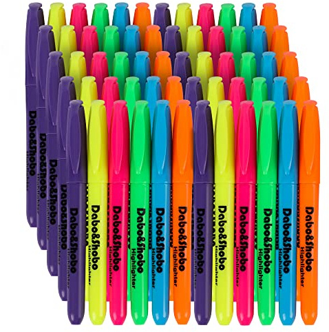 Dabo&Shobo Highlighters, 60 Bulk Pack Highlighter, Assorted Colors, Chisel Tip, Quick Drying For Highlighting