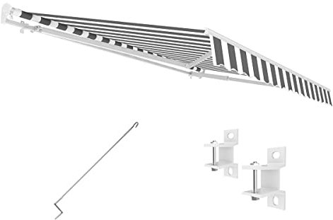 Eclipse Kassettenmarkise Halbkassette Gelenkarm Sonnenschutz Markise Sonnenmarkise Balkonmarkise manuell Standard' 4x3m Stoff 280g/m² Polyester (PE) UV-Schutz 50+, Markisentuchfarbe:Grau-Weiß