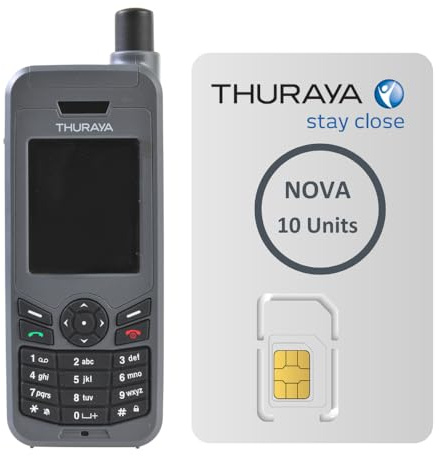 Teléfono satelital Thuraya XT-Lite + SIM Prepagada Nova con 10 Unidades | Validez de 30 días | Cobertura de Voz y SMS para comunicaciones remotas y de Emergencia
