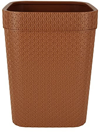 ASelected 12L Waste Paper Bin, Rattan Patterned Bedroom Bin Plastic Waste Paper Basket Living Room Bin for Bedroom Bathroom Office Or Home